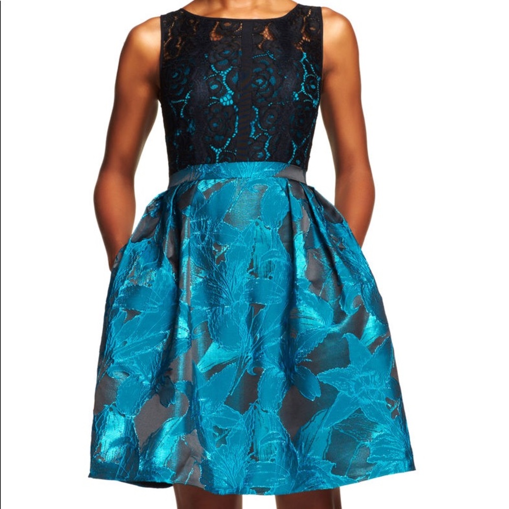 Adrianna Papell Lace Jacquard Floral Dress 8